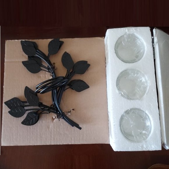 Home 3 Metal Dark Leaf Sconces with 3 Tealight Glass Candle Holders NWT HTF - Picture 3 of 7